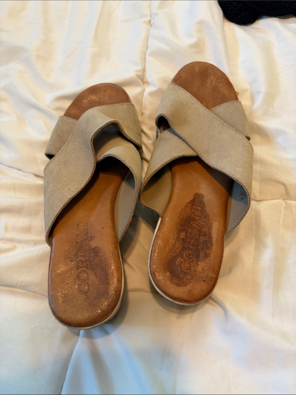 Cordani Crisscross Suede Slide Sandals - Beige